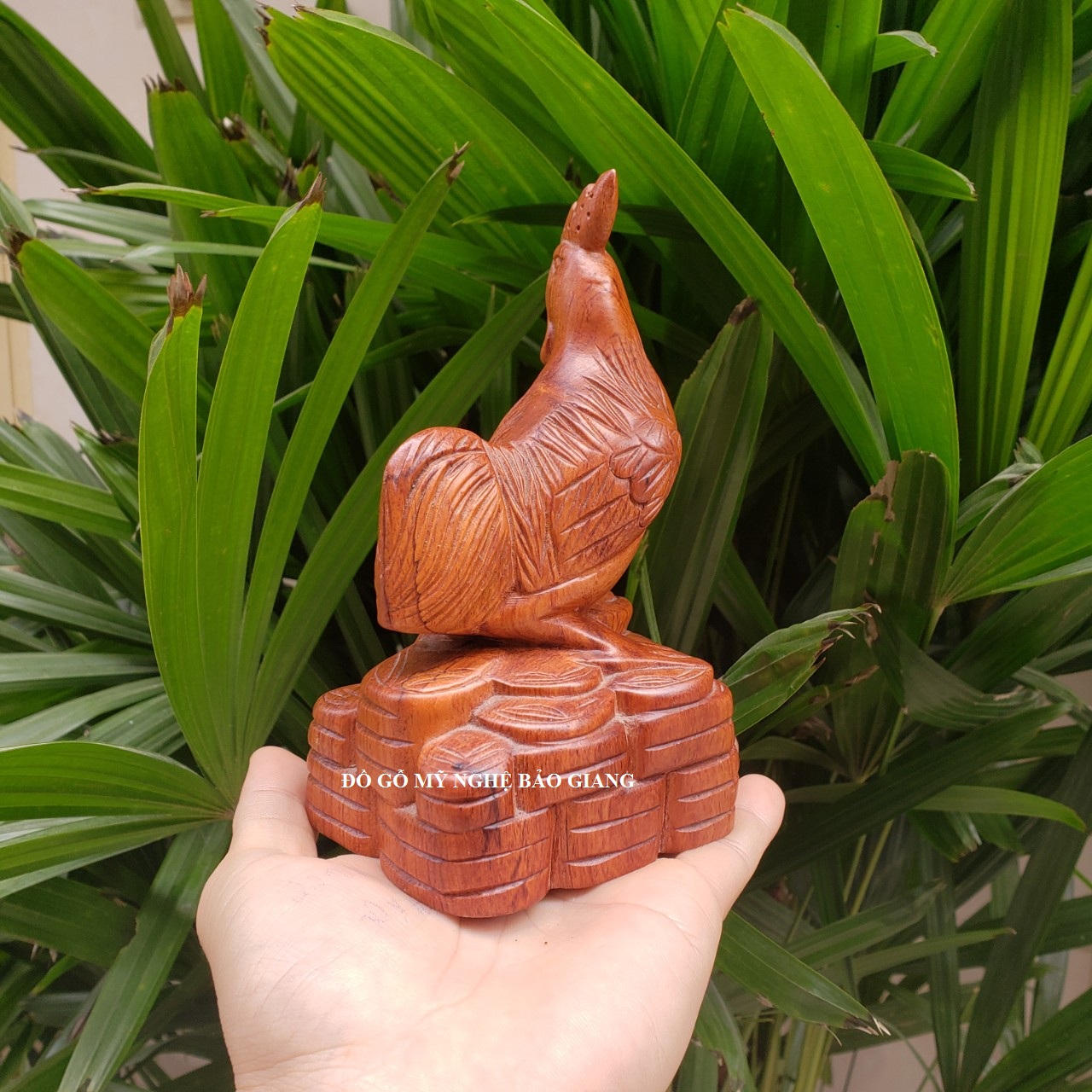 Tượng con gà gỗ ngọc am thơm để mộc cao 20 ngang 13 sâu 7 cm