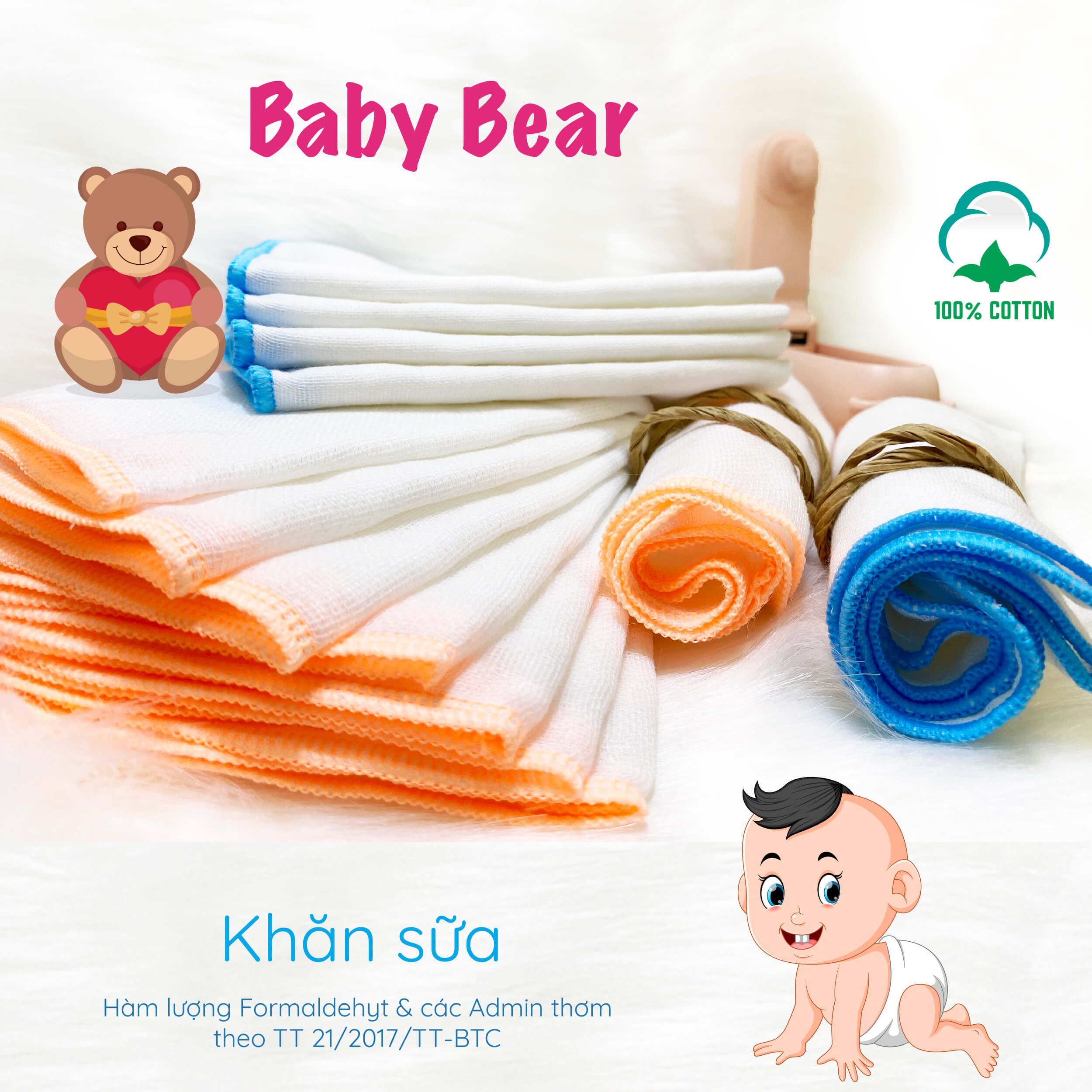 [Siêu rẻ] Khăn sữa Baby Bear 4 Lớp 25x27