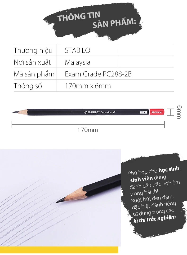Bút chì gỗ STABILO Exam Grade 288 nét 2B/HB
