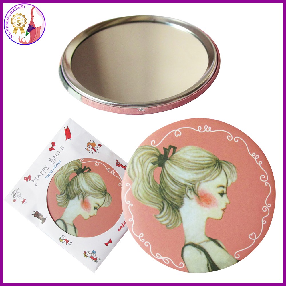 [HCM]Gương Trang Điểm Mini HAPPY SMILE Hand Mirror