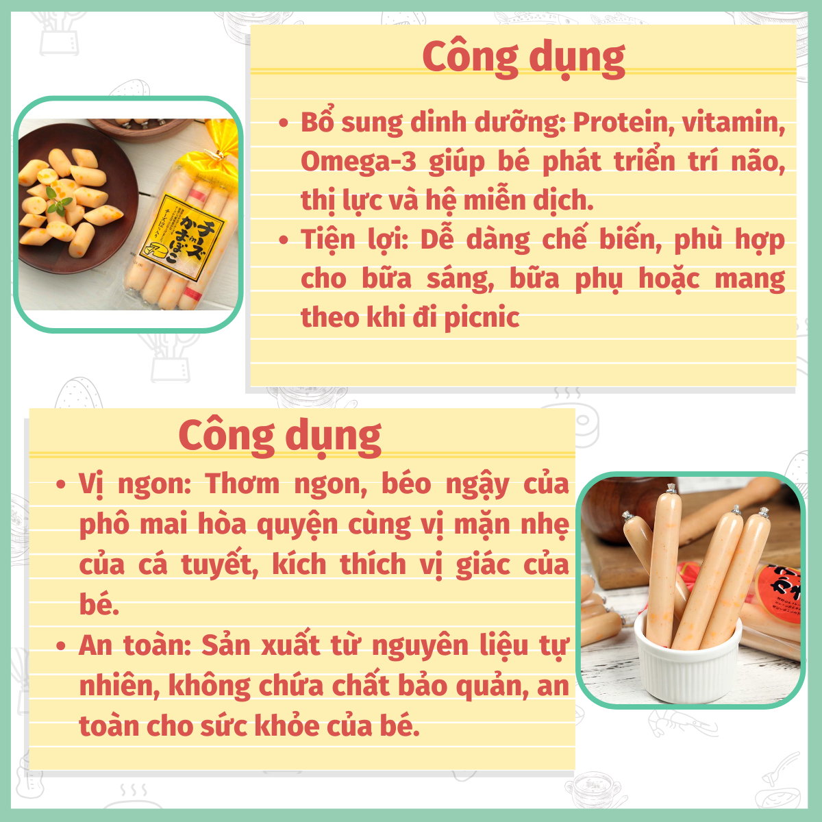 Xúc xích phô mai cá Nhật Bản 8 cây 272g