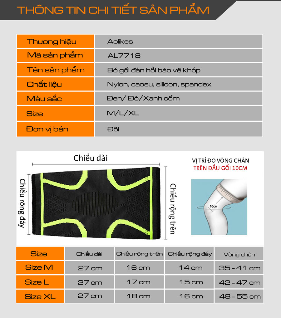 Đôi Đai Bảo Vệ Đầu Gối Aolikes Cao Cấp