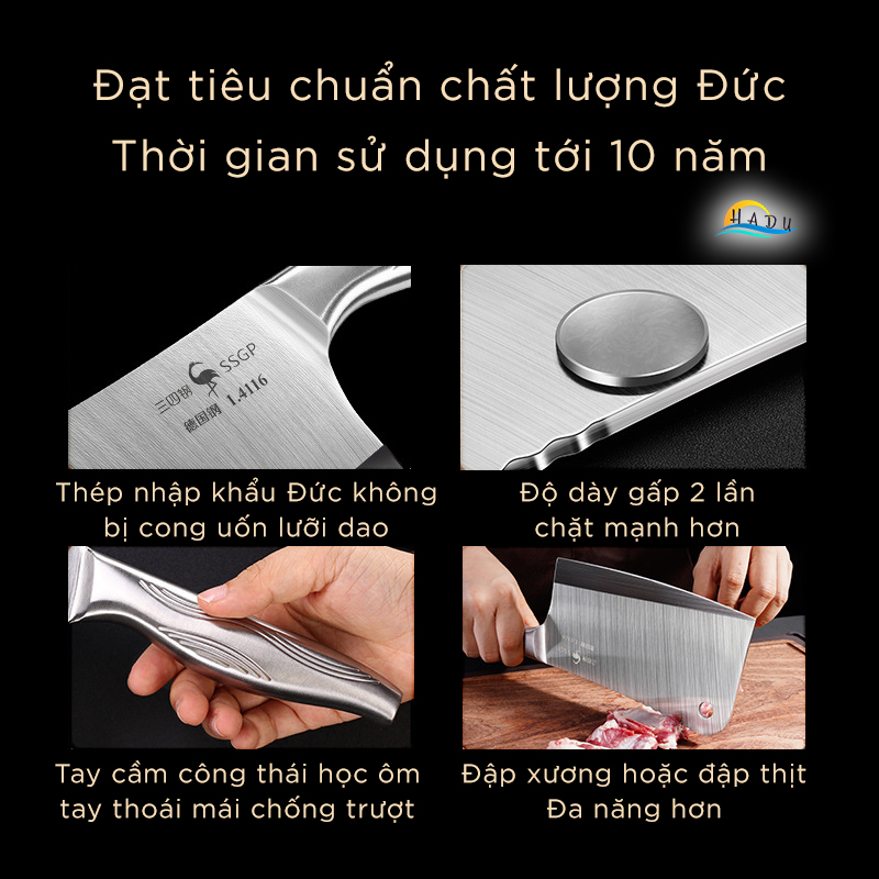 Dao Chặt Xương Thịt Gà Cao Cấp Kiểu Nhật Bản - Thép Không Gỉ Inox 304 Đạt Chuẩn Chất Lượng Đức - SSGP Chính Hãng