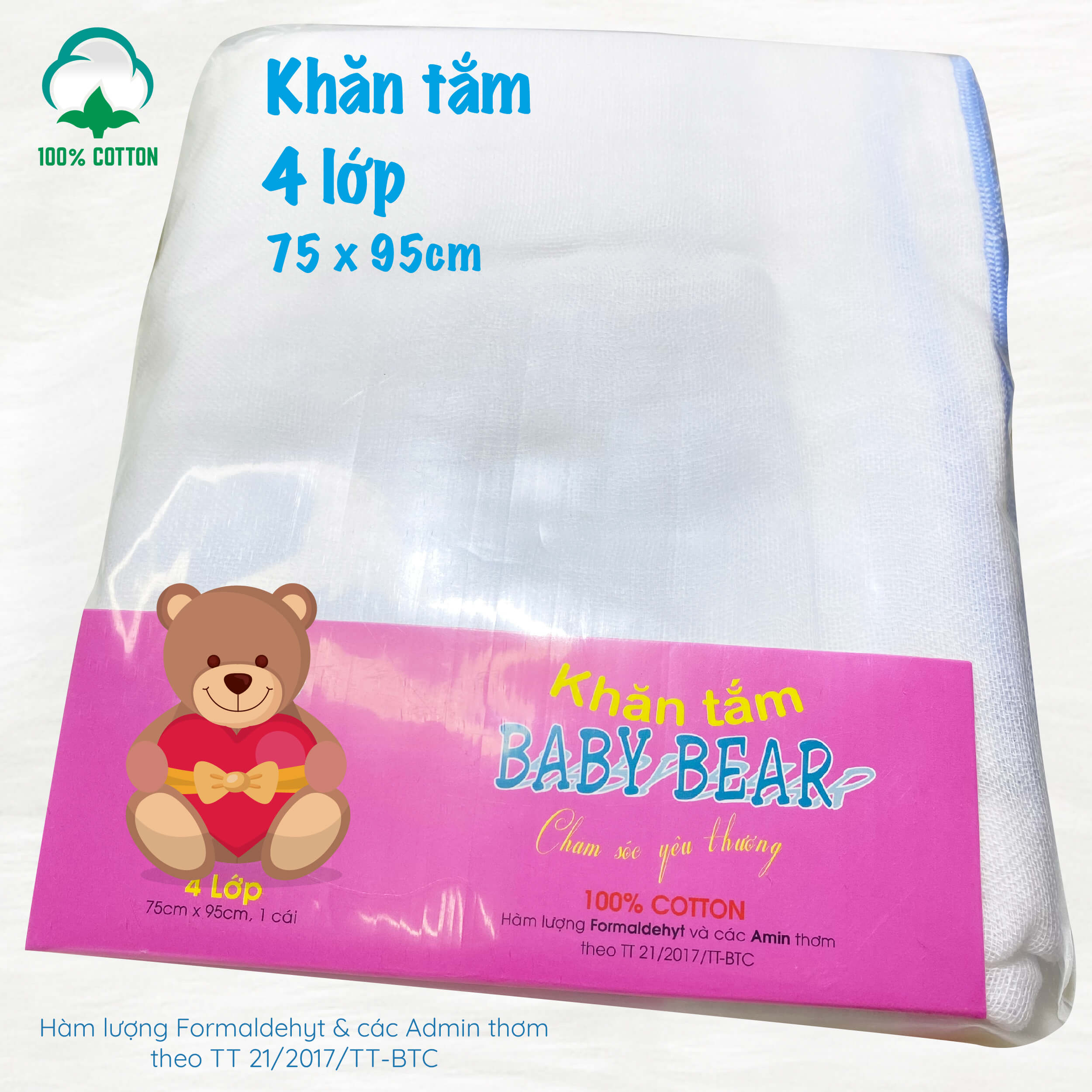 Khăn tắm Baby Bear 4 Lớp 75x 95