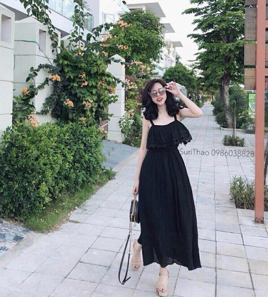 maxi voan 2 dây phối ren