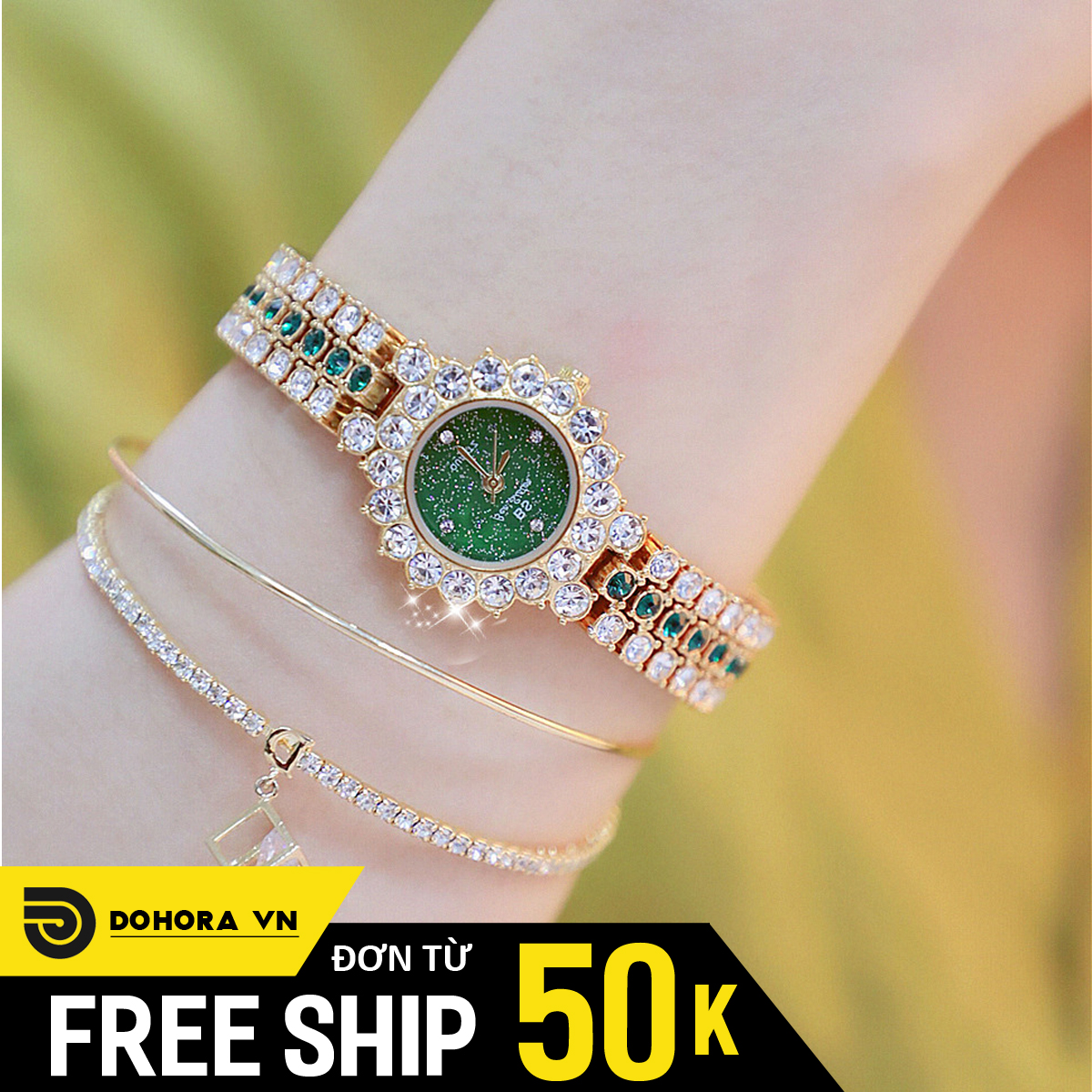 Đồng hồ thời trang nữ BS Bee Sister BS132, mặt tròn chạy kim viền đá, dây đính đá cực sang trọng, mẫu mới cực hot