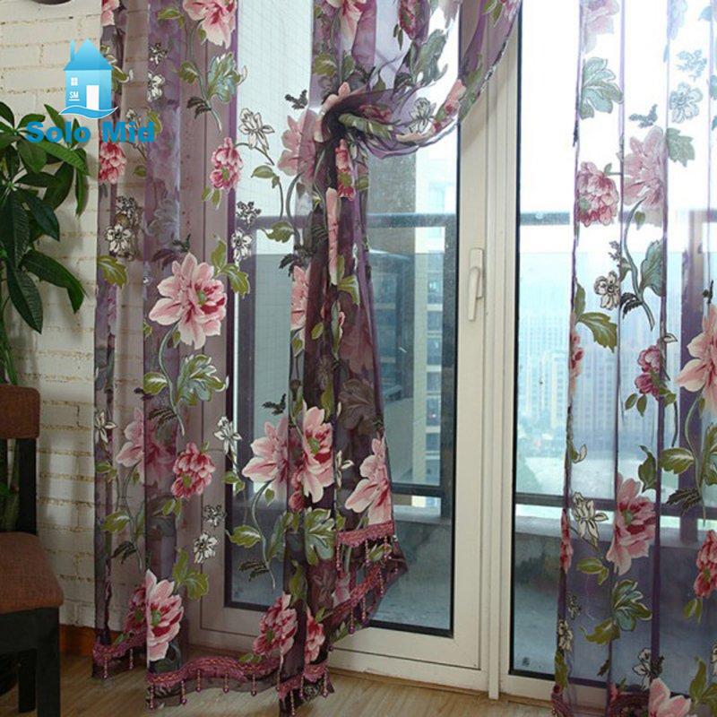 Rèm cửa sổ phong cách sang trọng, váy voan vải tuyn mỏng họa tiết hoa