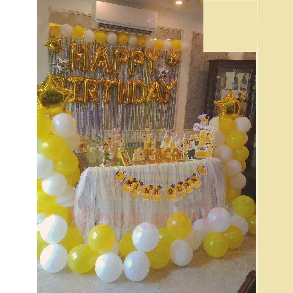 [Xanh Trai-Hồng Gái] Combo trang trí sinh nhật 2 rèm kim tuyến, bóng chữ happy birthday, 50 bong bóng đủ đồ phụ kiện kèm bơm keo