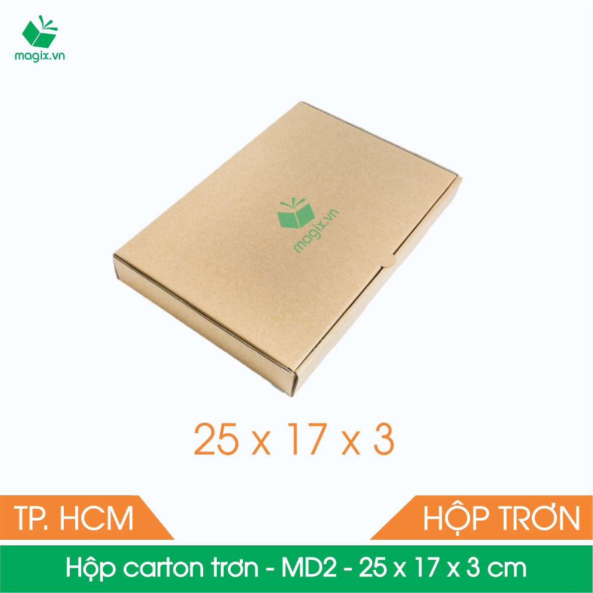 MD2 - 25x17x3 cm - 25 Thùng hộp carton trơn đóng hàng