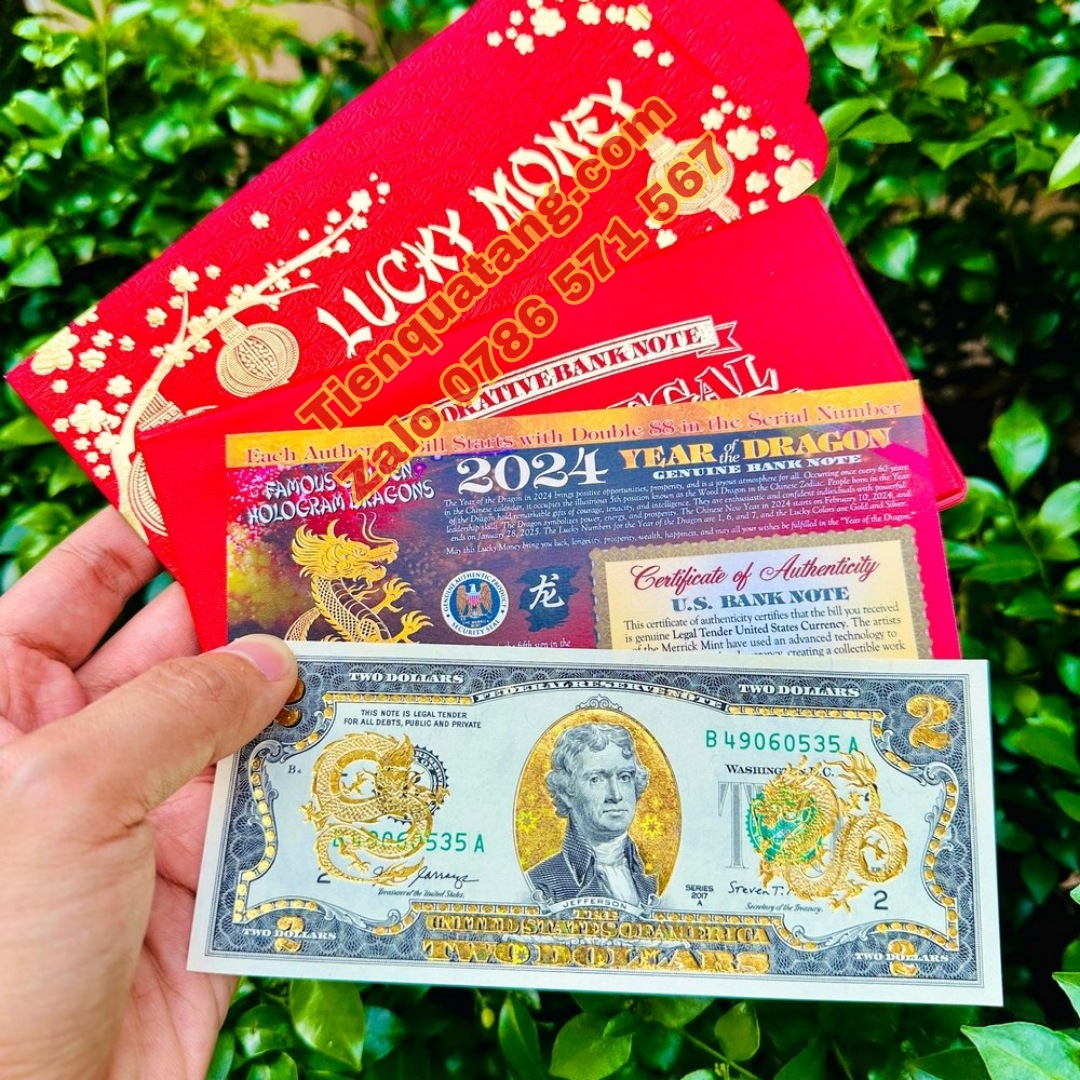 Bộ Lì Xì Tết 2 Đô Hình Con Rồng Vàng - Quà Tặng Lưu Niệm Năm Mới 2024