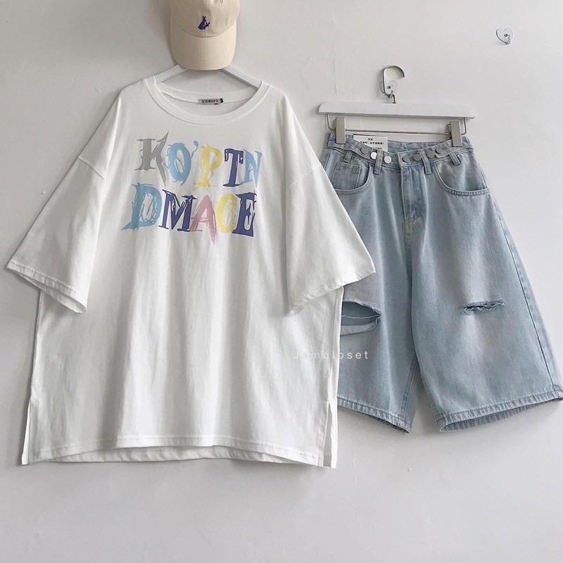 Quần Jeans Ngố Đai Nút Rách