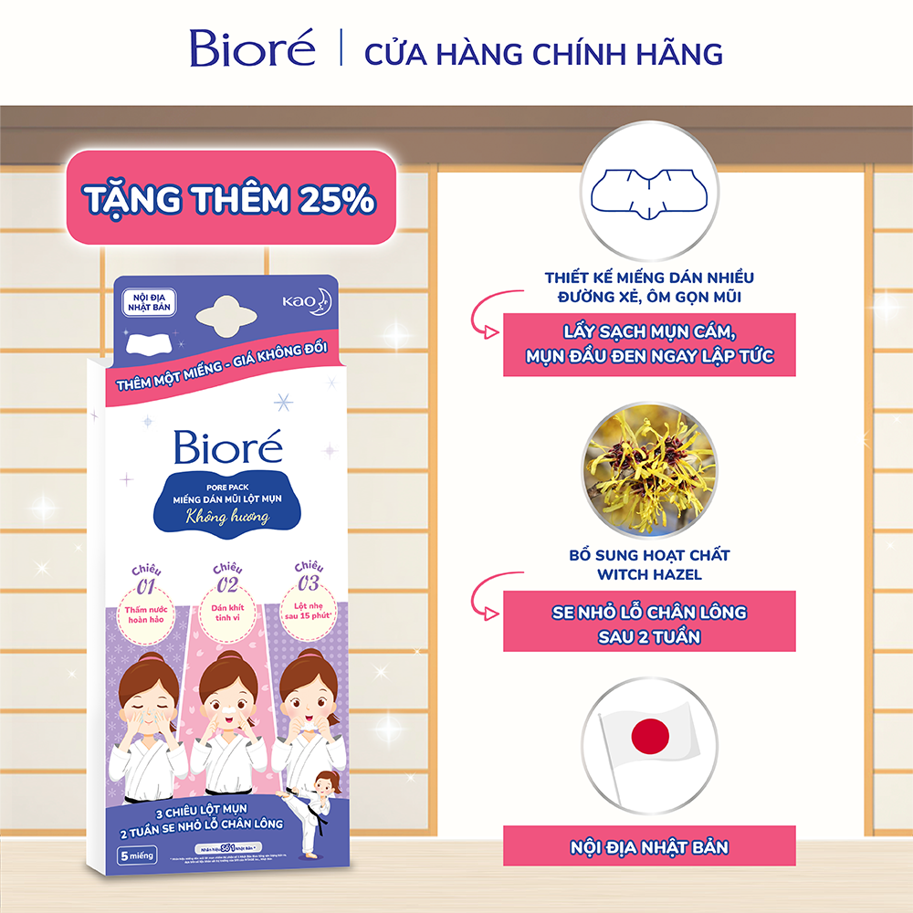 (Chọn Hương) Combo 3 Hộp Miếng Dán Lột Mụn Mũi Biore Pore Pack (5 miếng/hộp)