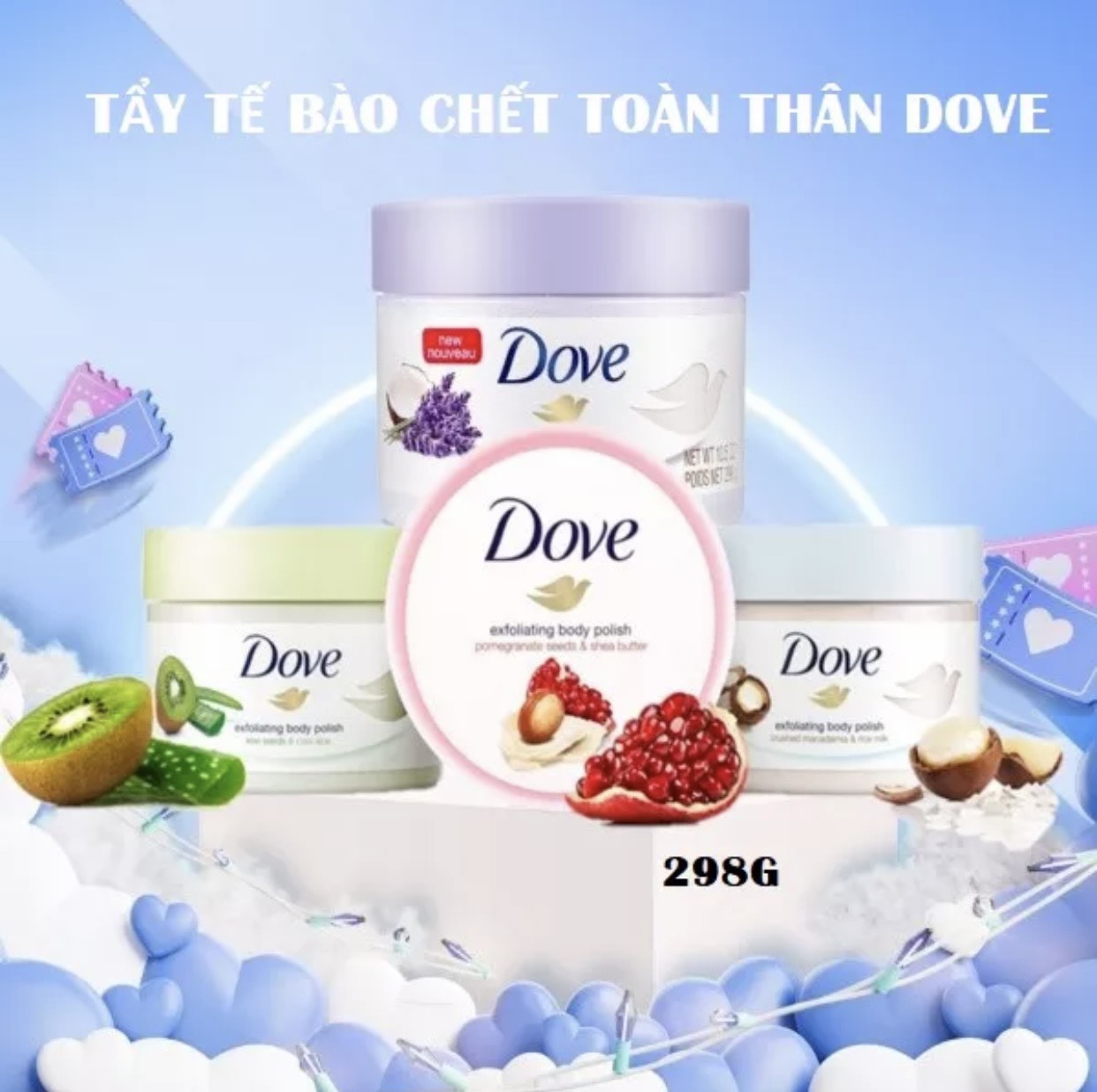 [Mỹ, Đức] Tẩy tế bào chết body Dove 𝐄𝐗𝐅𝐎𝐋𝐈𝐀𝐓𝐈𝐍𝐆 𝐁𝐎𝐃𝐘 𝐏𝐎𝐋𝐈𝐒𝐇
