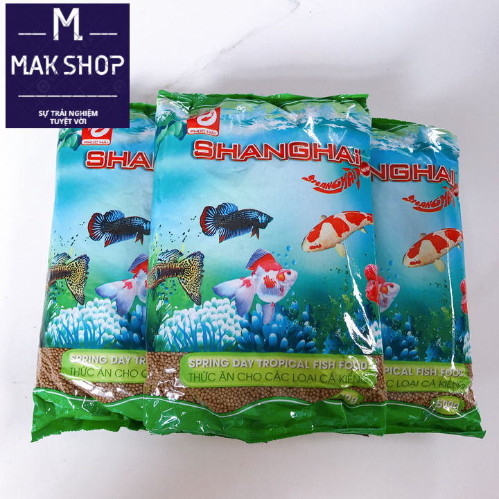 3 Gói Thức Ăn Cá ShangHai Viên Nhỏ 1Ly 500g, Cám Cá Cảnh, Giúp Cá Cảm Giác Đớp Mồi, Mau Ăn, Chóng Lớn