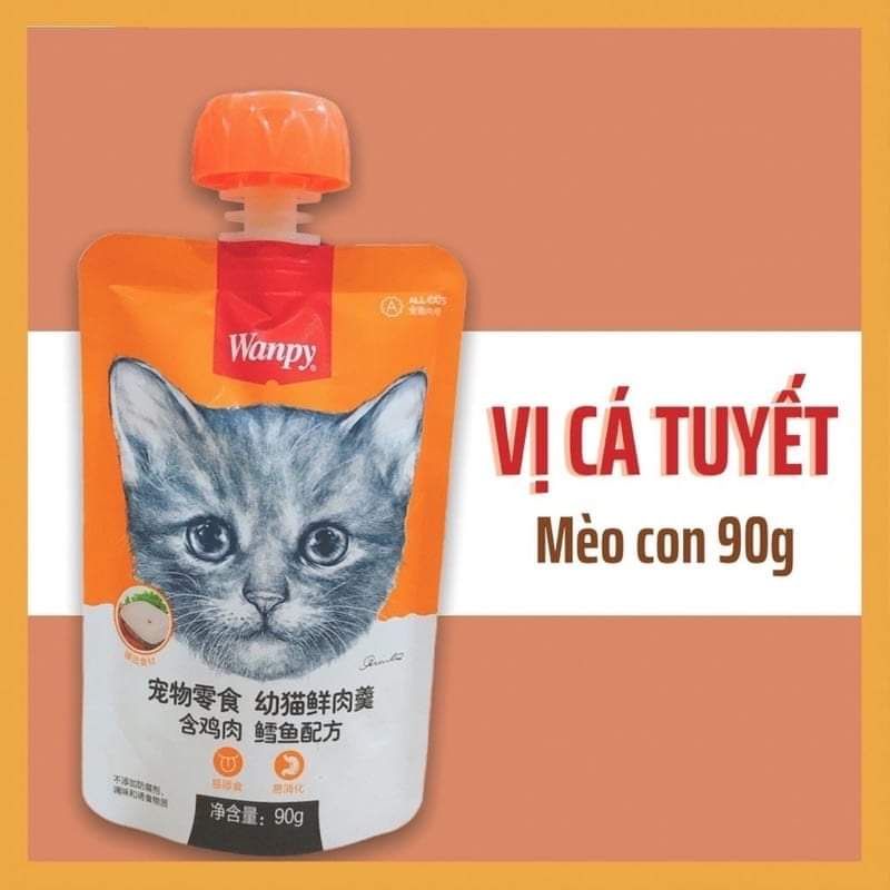 Súp thưởng wanpy nắp vặn 90g cho mèo mọi lứa tuổi