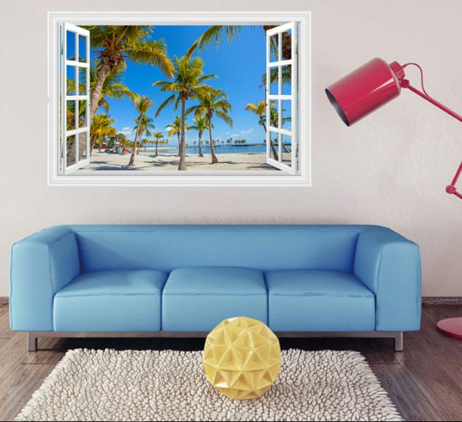 [HCM]Decal trang trí Cửa sổ Nhiều cây Dừa xen kẻ
