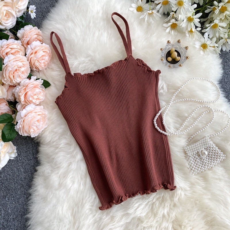MS095 Áo 2 dây len tăm viền lượn sóng