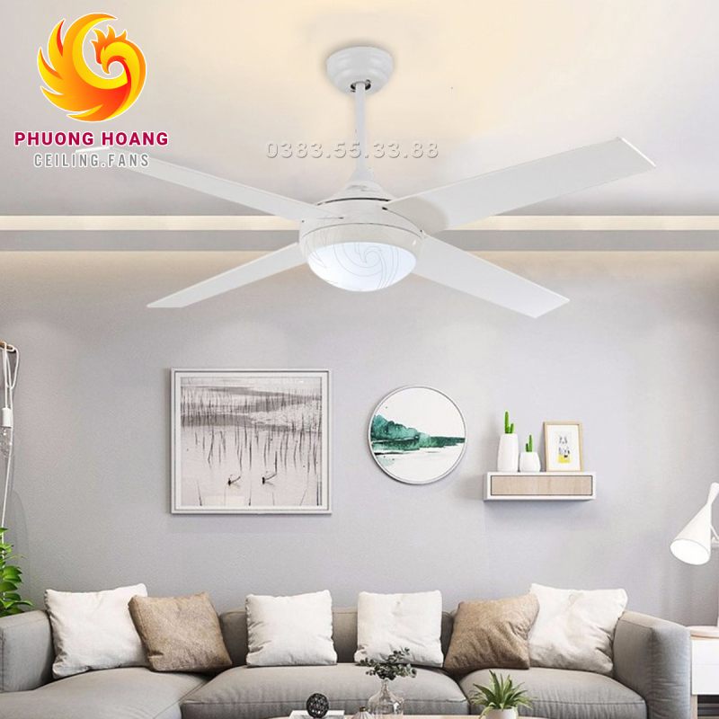 Quạt trần trang trí phòng khách đèn LED 4 cánh gỗ cao cấp điều khiển từ xa QAT021