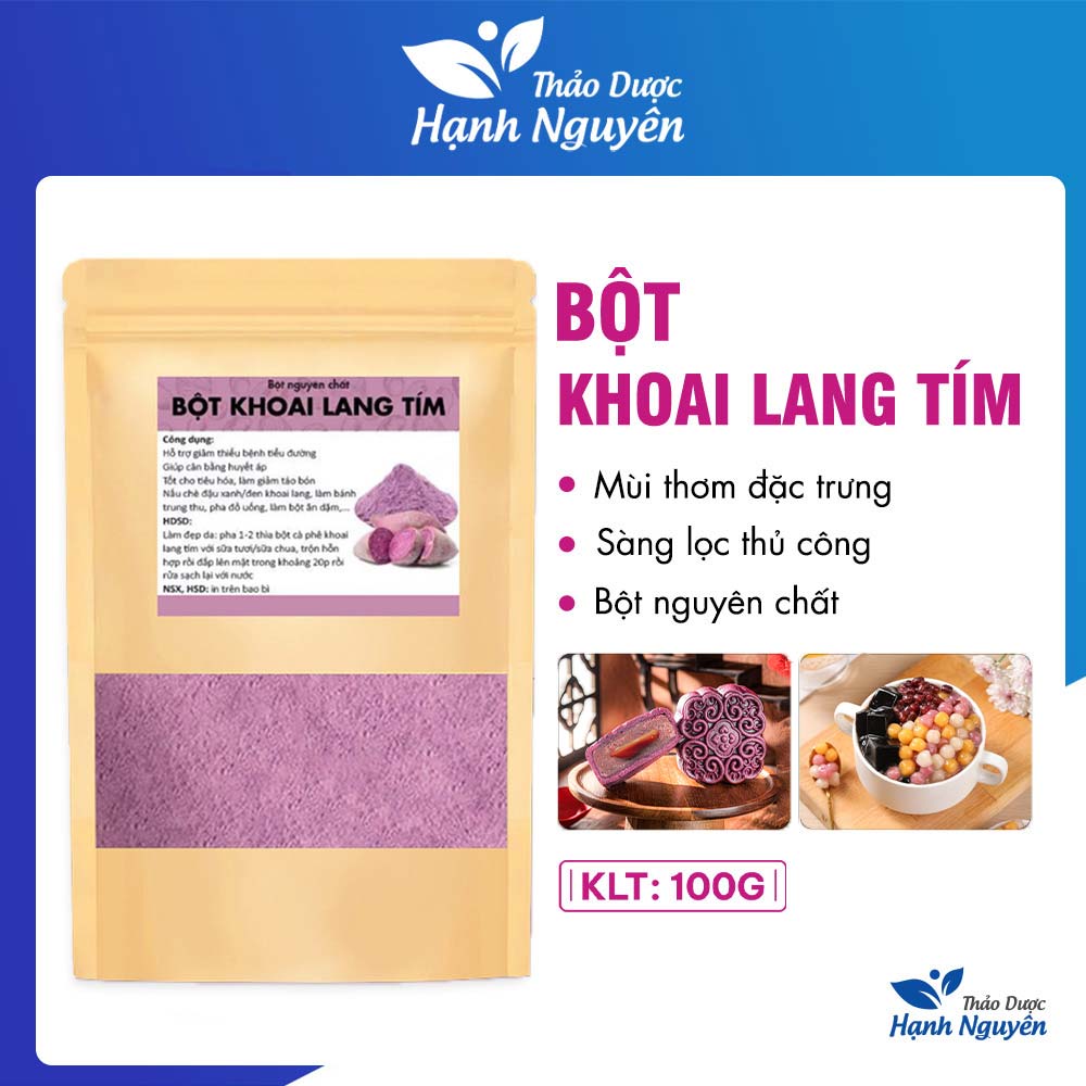 Bột khoai lang tím 100g, bột khoai nguyên chất, tạo màu, hương thơm cho món ăn, dùng nấu chè, bánh
