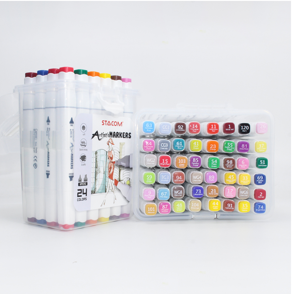 Bộ bút lông màu 02 đầu (Sketch Marker) STACOM MP012C/MP024C/MP036C/MP048C