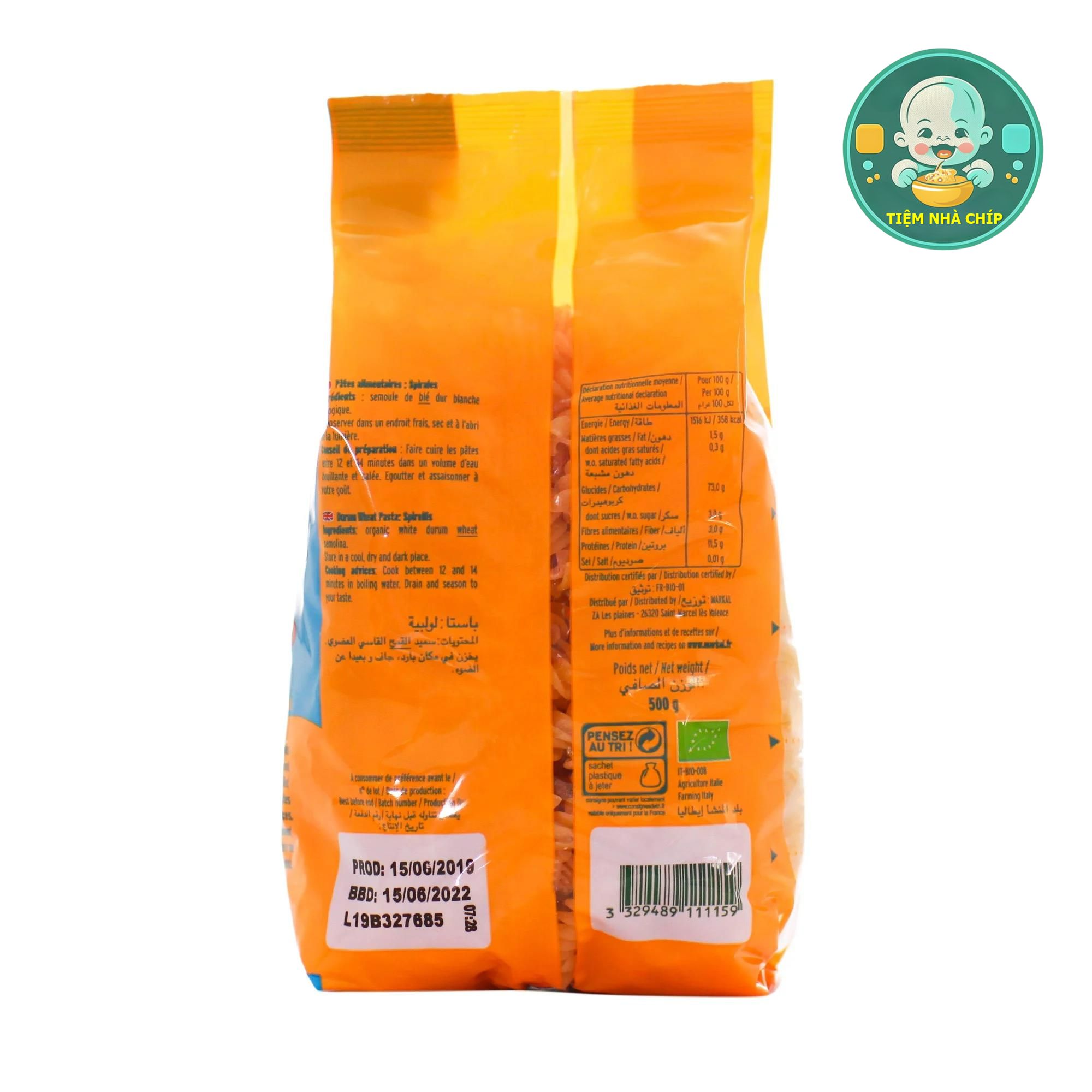 Mì xoắn trắng hữu cơ Markal 500g
