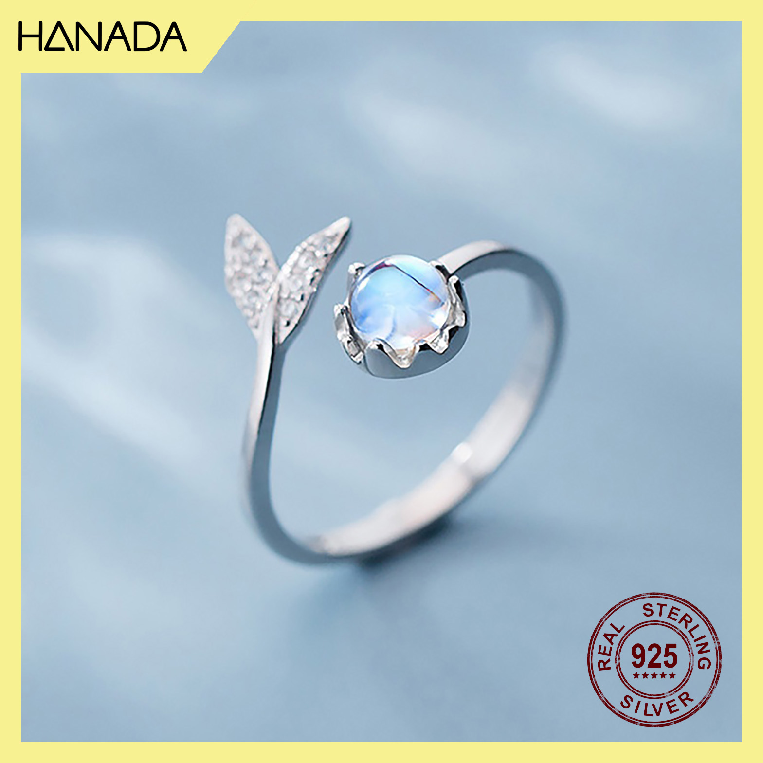 Nhẫn Bạc 925 Hanada 0643 Đuôi Cá Đá Xanh Freesize