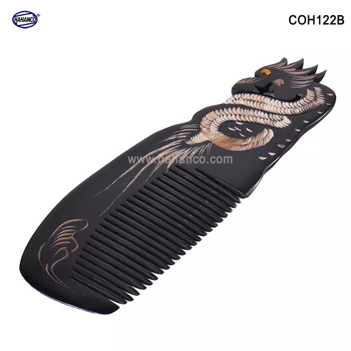 Lược sừng đen hình Rồng - COH122B (Size: L - 18cm)  Quà tặng rất đẹp - Horn Comb of HAHANCO - Chăm sóc tóc