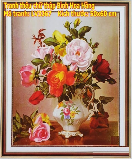 TRANH THÊU CHỮ THẬP BÌNH HOA HỒNG LV3367