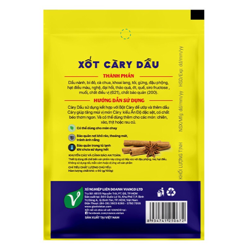 Xốt cà ri dầu/Bò kho dầu Vianco gói (18g)