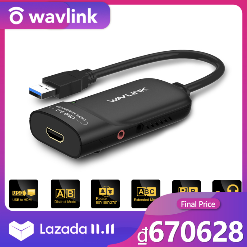 Bảng giá Wavlink SuperSpeed USB 3.0/2.0 to HDMI Đa Màn Hình Adapter dành cho Windows và Mac lên đến 2048X1152 Màu Đen Có Thể Mở Rộng lên đến 6 Đơn Vị Hiển Thị Chất Lượng Cao Full HD-quốc tế Phong Vũ