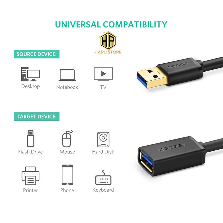 Cáp nối dài USB 3.0 Ugreen 30127 dài 3m chính hãng - Hapustore