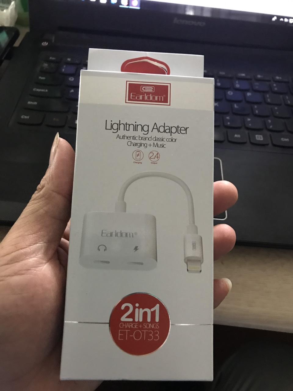 Jack chuyển đổi tai nghe Earldom lightning adapter 1 ra 2 cho Ip 7-IPhone 8-IP X-Ip XS Max