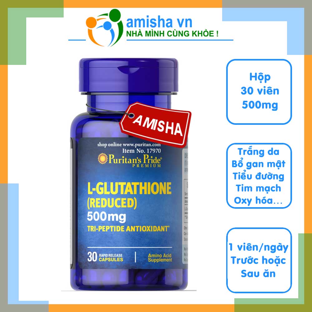glutathione bổ gan Viên Uống Vitamin Trắng Da L-Glutathione 500mg Puritan's Pride Sức mạnh thải độc cấp