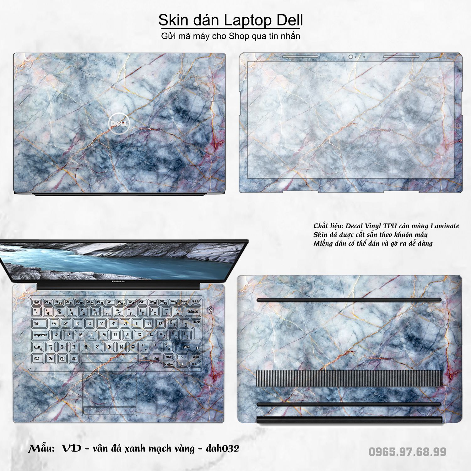 Decal Skin dán Laptop Dell mẫu vân đá (inbox mã máy cho shop)