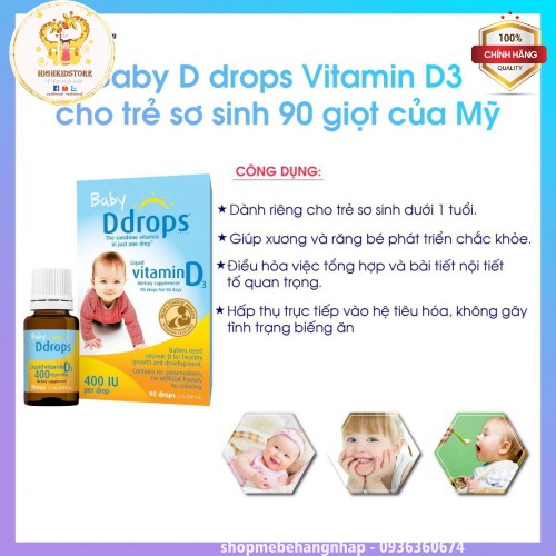 [HCM] Baby Ddrops Vitamin D ddrop cho bé 90 giọt Mỹ