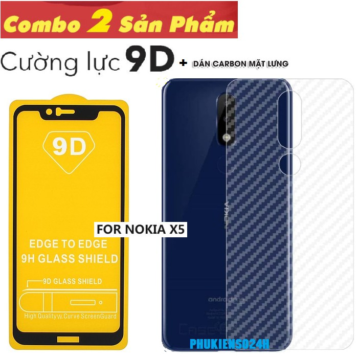 NOKIA X5  5.1 PLUS KÍNH CƯỜNG LỰC 9D FULL MÀN HÌNH THẾ HỆ MỚI + MIẾNG DÁN VÂN CARBON MẶT SAU