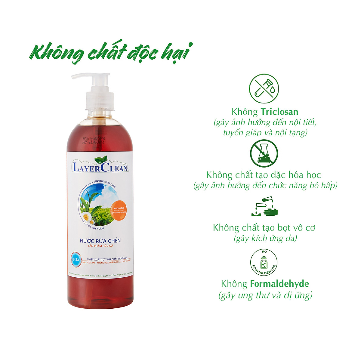 [HCM]Nước rửa chén hữu cơ Layer Clean chai 800ml