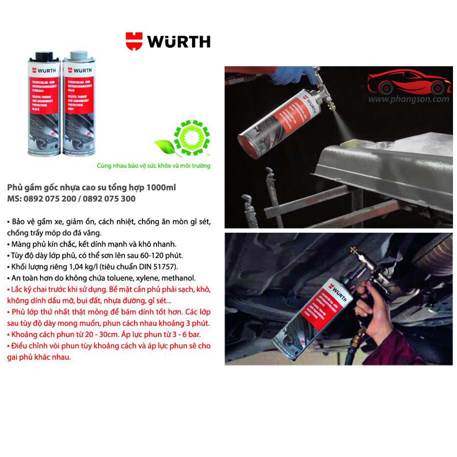 Chai phủ gầm xám Wurth underbody protection grey 1000ml