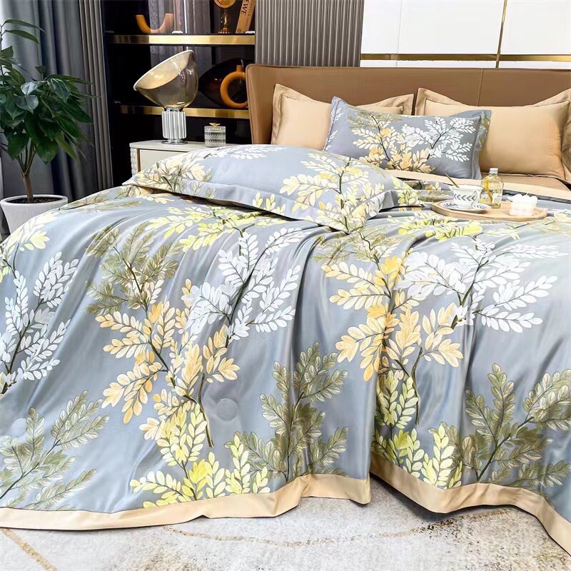 Bộ Chăn ga gối lụa Thái cao cấp, sét 4 món chăn hè lụa trần bông đẳng cấp 2023