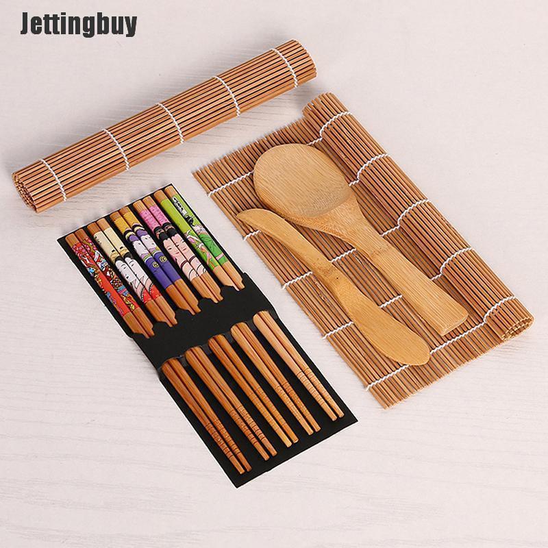 Jettingbuy 14pcs/set DIY Bamboo Sushi Maker Set Rice Sushi Making Kits Roll Cooking Tools
