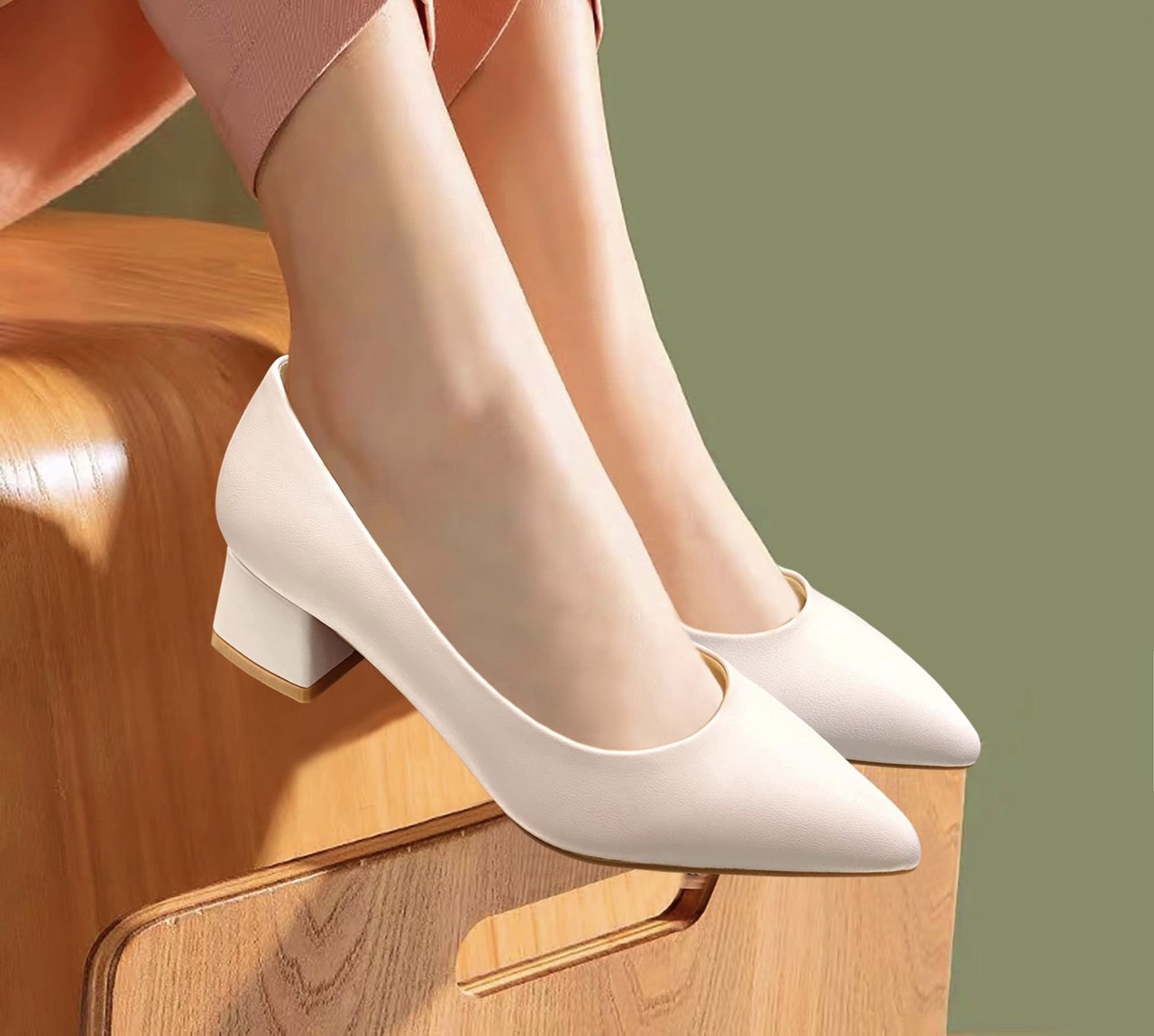 CG04.3 - giày cao gót mũi nhọn gót vuông 3cm
