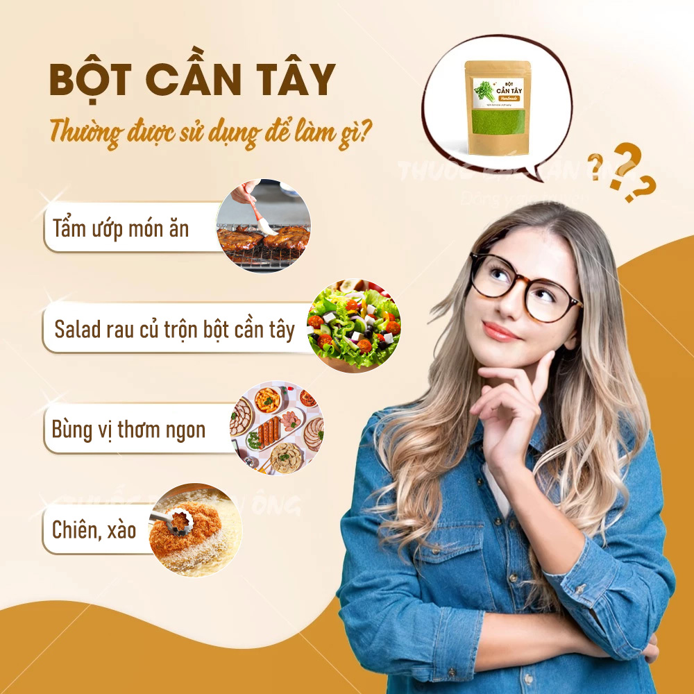 Bột cần tây sấy lạnh 100g, nguyên chất, thơm, mịn, pha nước uống detox - Lãn Ông