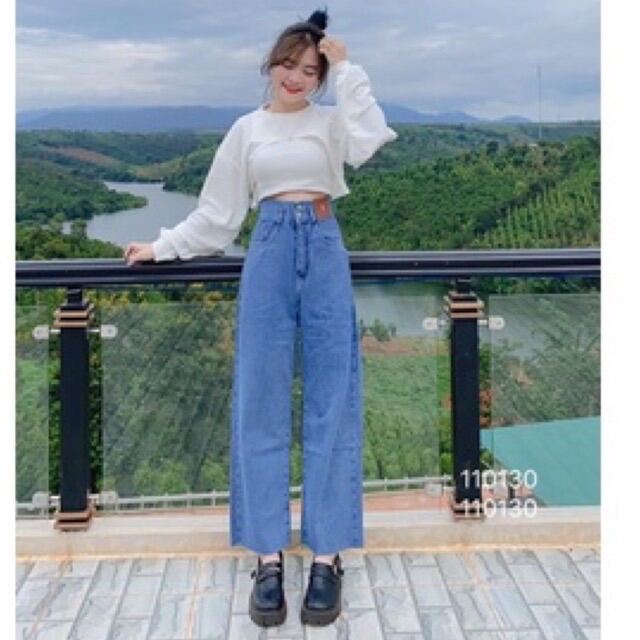 Set Baggy Jeans Ống Suông 2 Nút + Set 2 món croptop cutout
