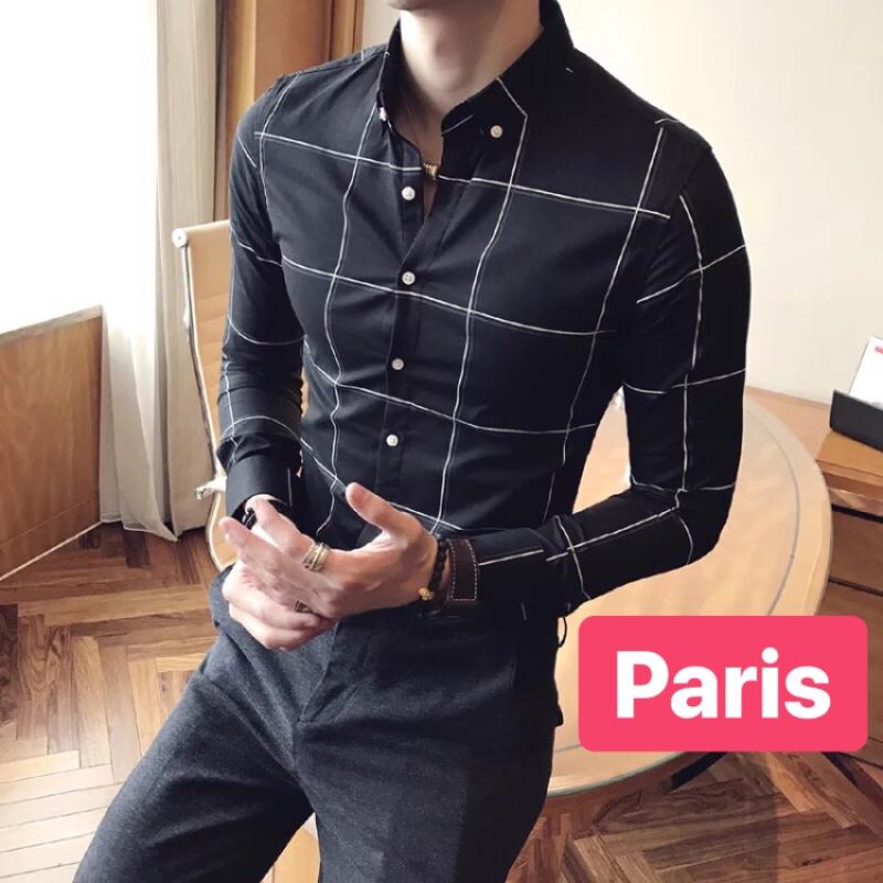 ÁO SƠ MI LỤA NAM CHỐNG NHĂN ĐEN TRẮNG CARO CAO CẤP - PARIS FASHION