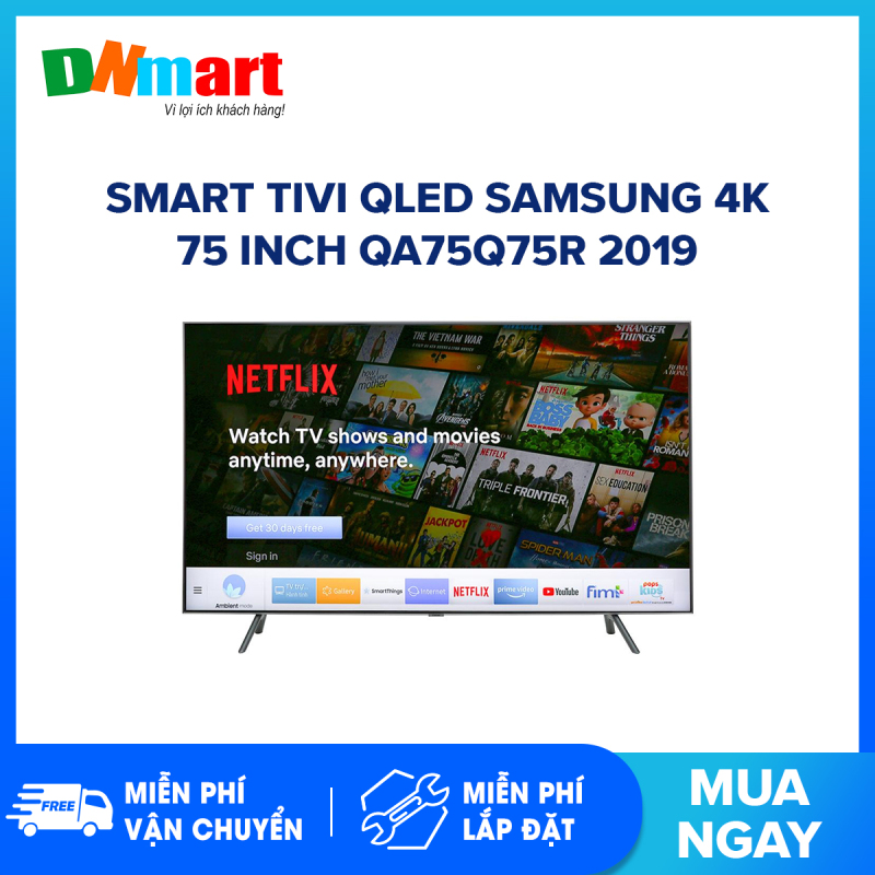 Bảng giá Smart Tivi QLED Samsung 4K 75 inch QA75Q75R Tìm kiếm giọng nói, Bluetooth:Có (Loa, chuột, bàn phím) Kết nối Internet:Cổng LAN, Wifi Cổng AV:Có cổng Composite và cổng Component Cổng HDMI:4 cổng