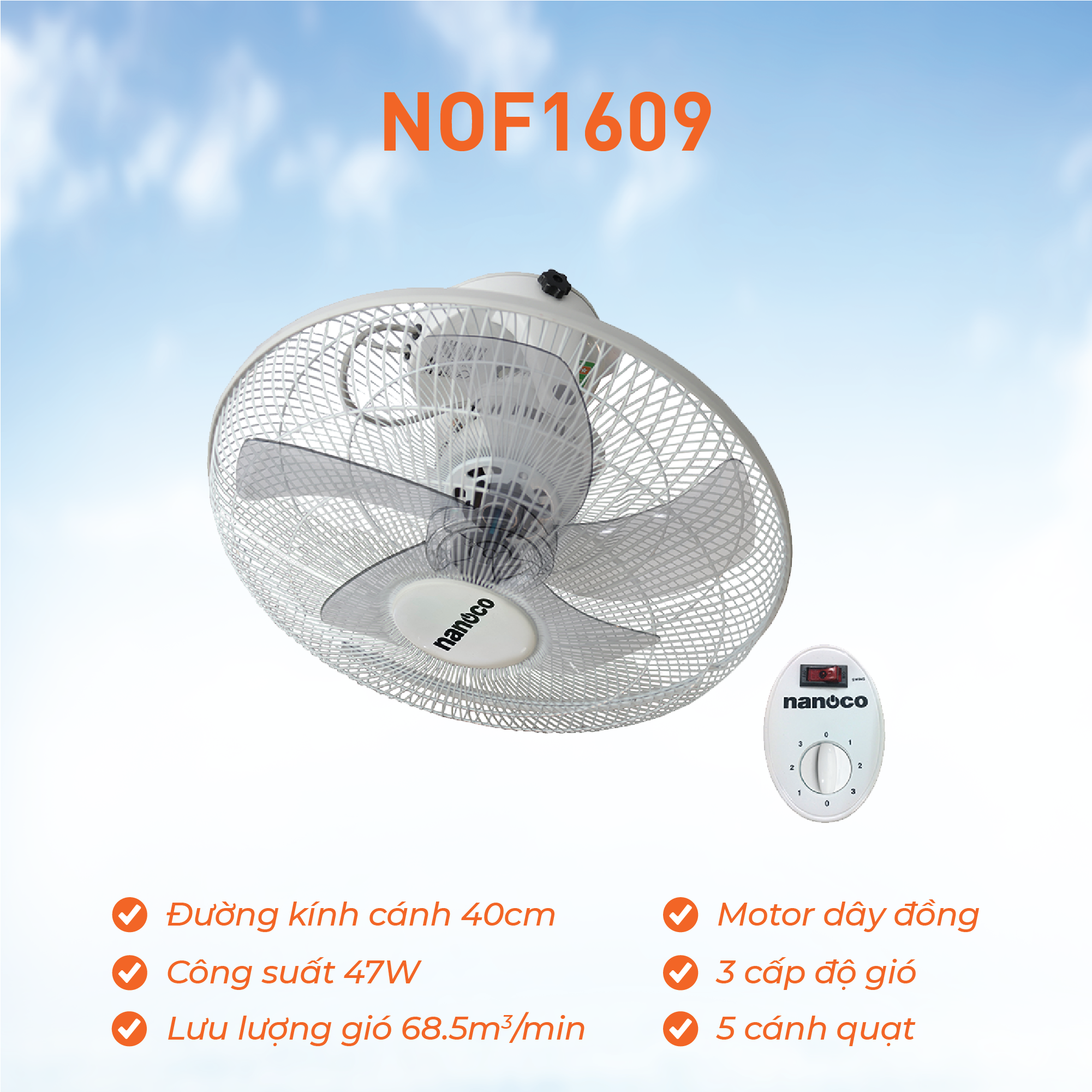 Quạt đảo trần Nanoco NOF1609/ NOF1603G-RC