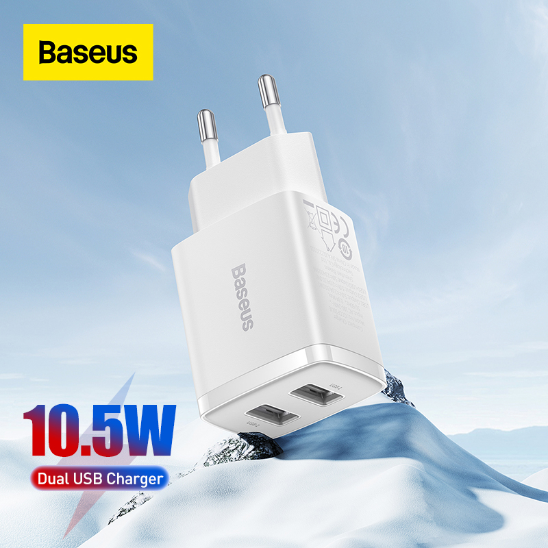Baseus mini 10.5w usb travel charger portable wall adapter charger for huawei xiaomi phone dual port phone charging for iphone samsung hshop hshop365