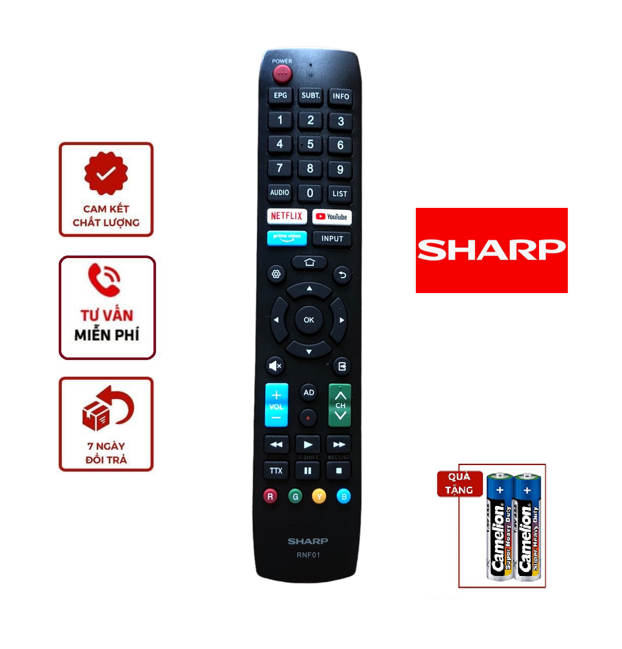 Điều khiển tivi Sharp Smart TV - Remote dùng để điều khiển tivi Sharp Smart TV - Đầu bấm điều khiển tivi Sharp Smart TV - tặng kèm pin