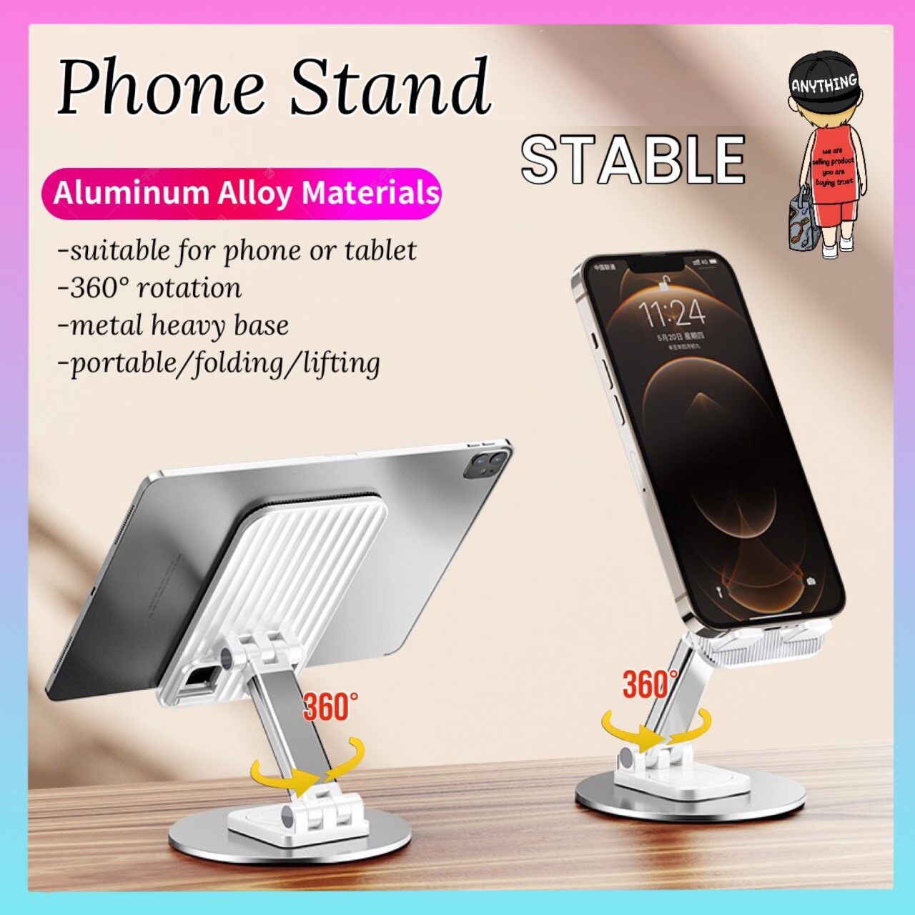 Nhôm hợp kim điện thoại di động chủ có thể gập lại xách tay đứng máy tính để bàn điện thoại máy tính bảng chủ 360 xoay điện thoại đứng
