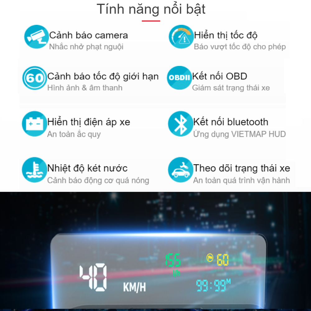 Hud Hiển Thị Kính Lái Vietmap H1X